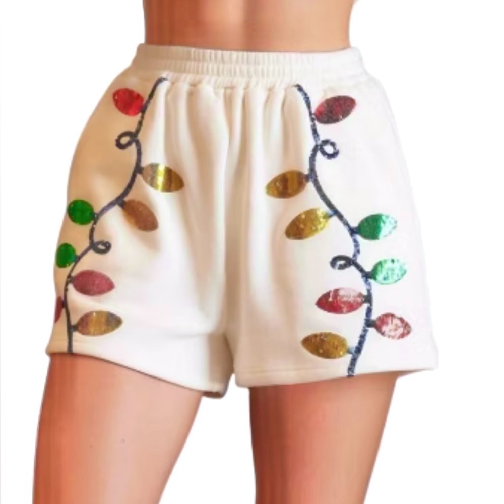 Festive Sequin White Shorts